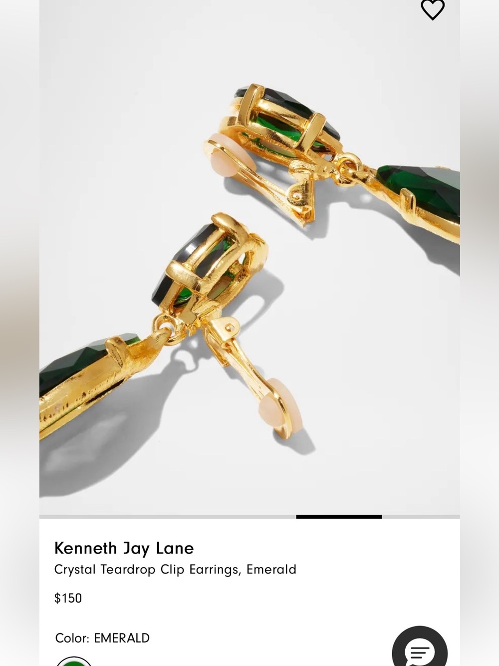Kenneth Jay Lane Gold-Tone Emerald Green Teardrop Clip-On Earrings - Picture 5 of 10